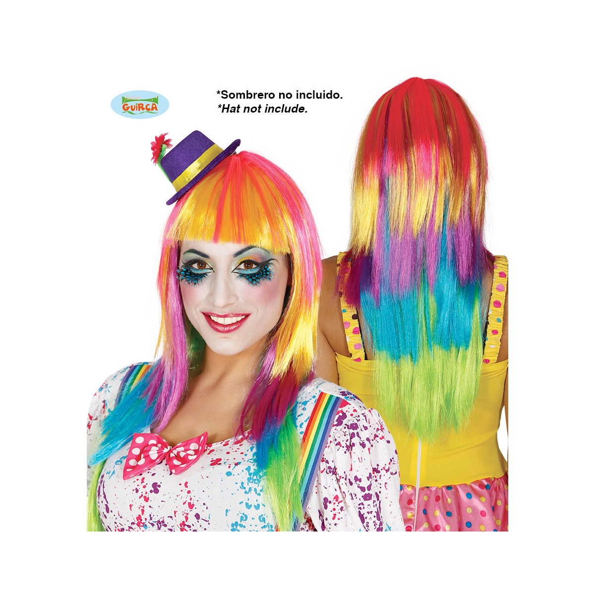 Parrucca lunga fluo multicolor