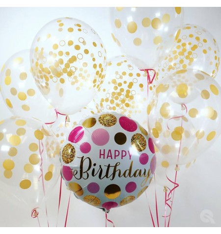 Shape 18"/45cm Happy birthday pink and gold dots