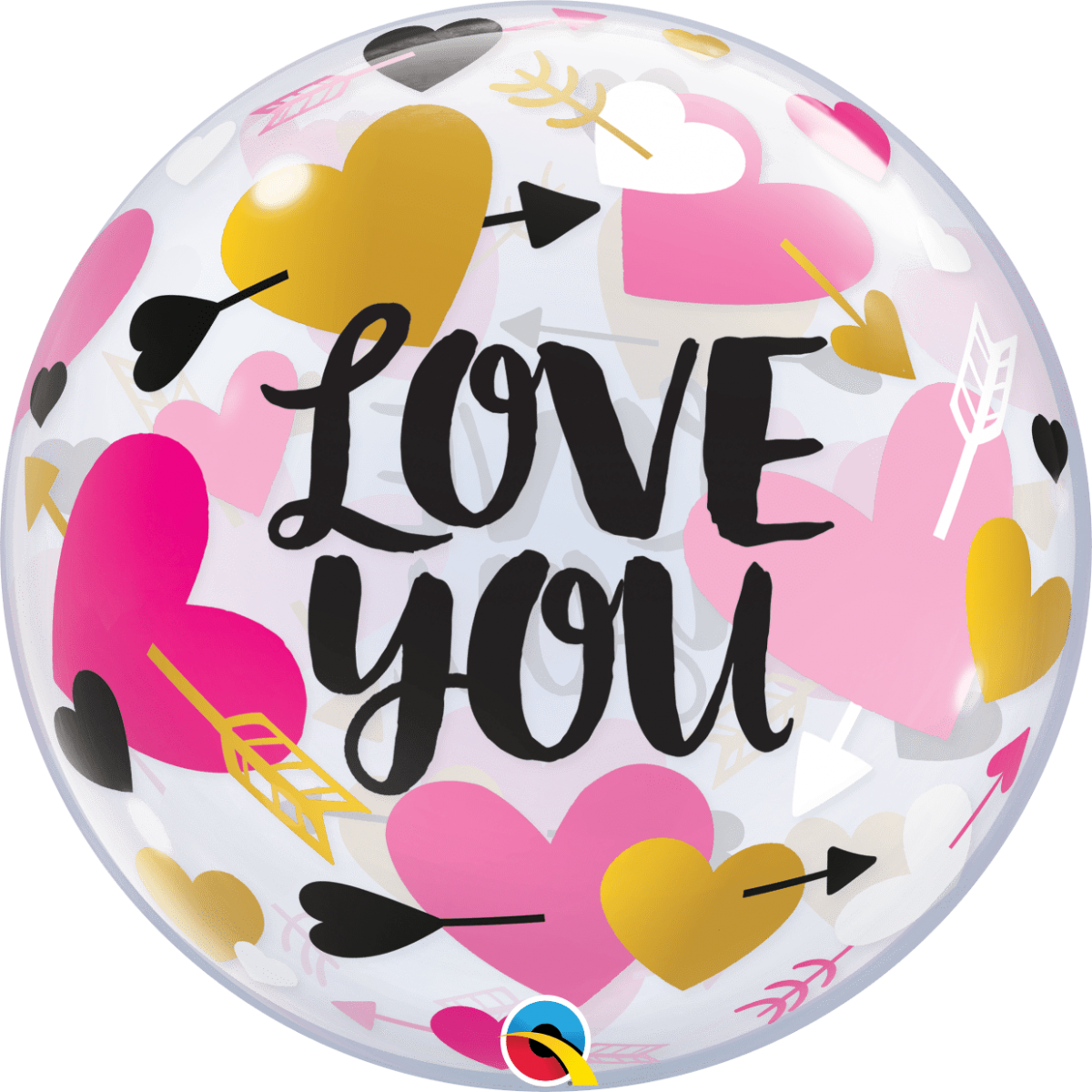 Bubble 22"/56cm Love you hearts and arrows